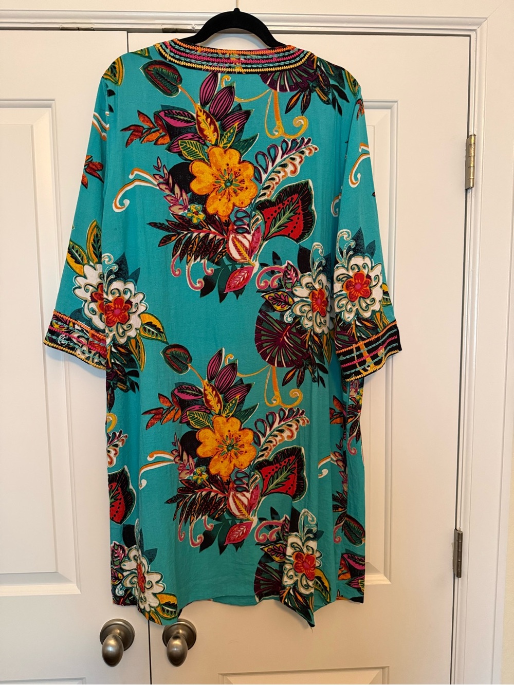 John Mark Teal Floral Tunic Dress with Yellow and Pink Accents - Picture 2 of 4